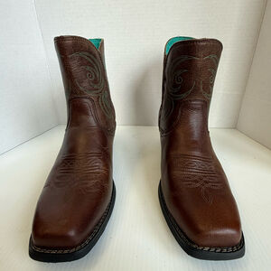 Justin Women’s L9514 Brown Leather Western Cowboy Boots Turquoise Size 10B